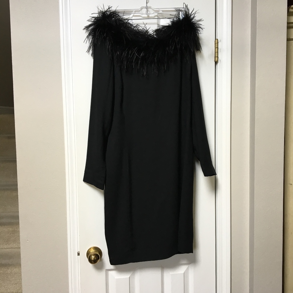 August Silk Feather Accented Black Dress